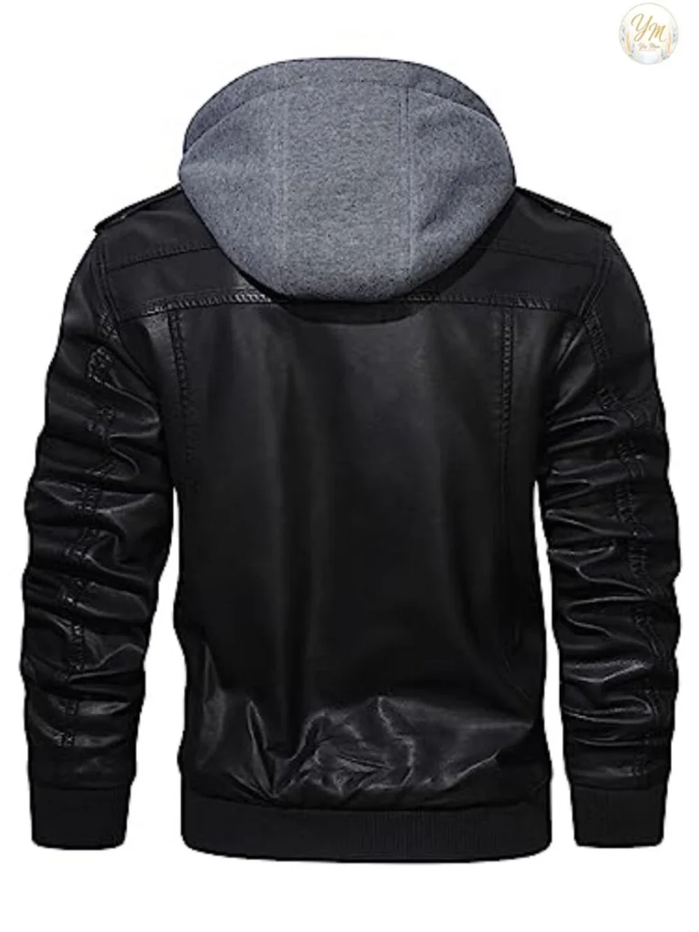 Men's Faux Leather Zip-Up Motorcycle Bomber Jacket Removable Hood